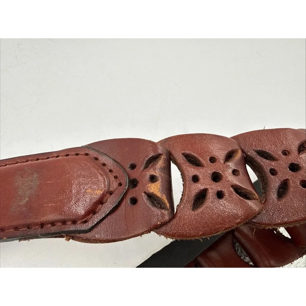 Vtg Y2K Western Ladies Brown Leather Woven Link Belt‎ Silver Buckle Sz M